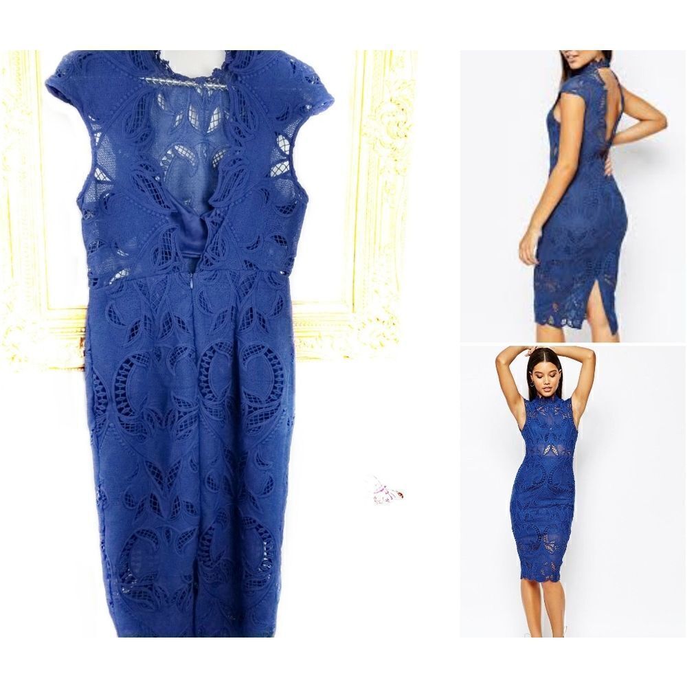 Asos Love Triangle blue lace midi dress open back